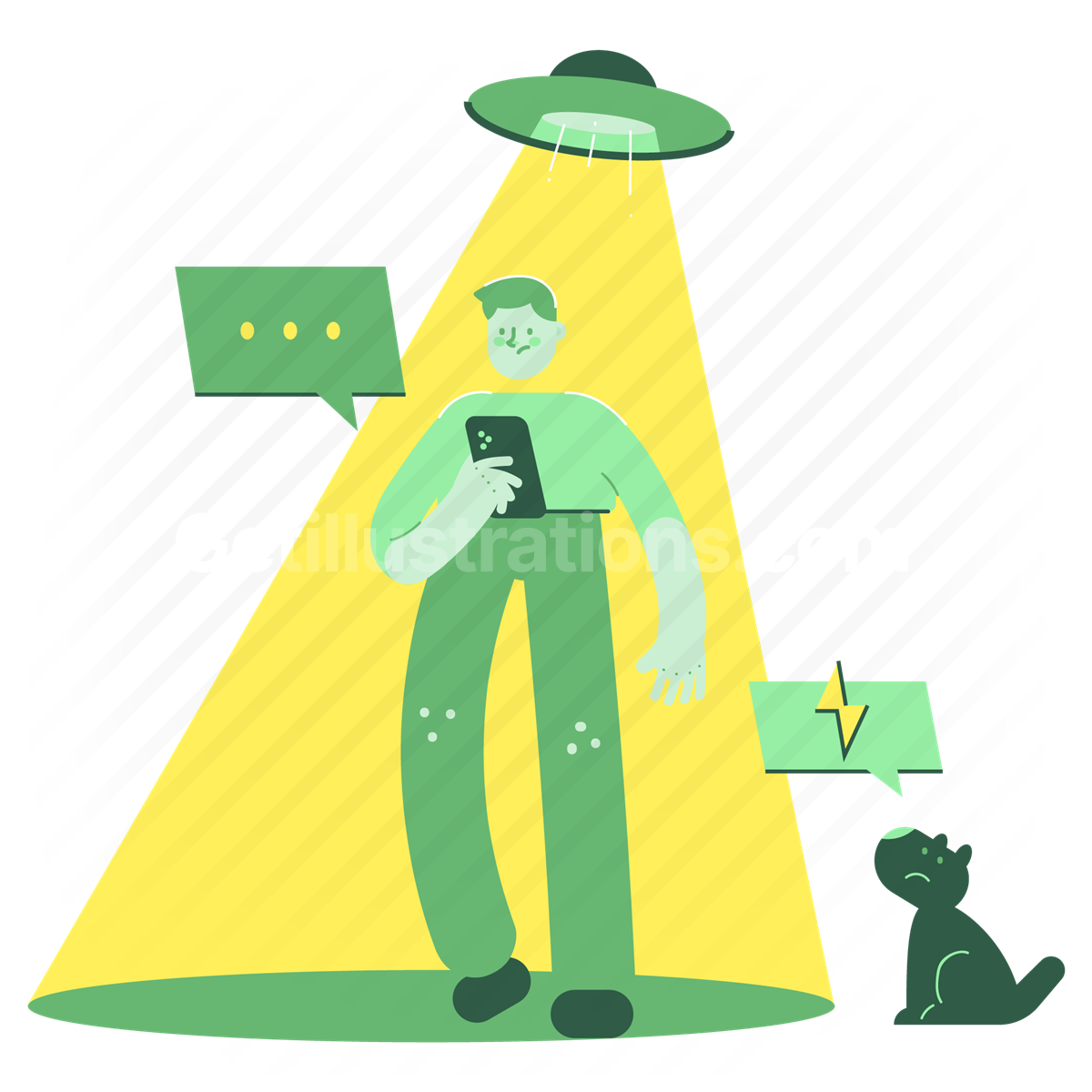 man, male, person, alien, ufo, smartphone, notification, warning, danger, spy
